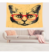 Kedi Desenli Sevimli Kedi Leke Tutmaz Kadife Dokulu Kumaş Duvar Örtüsü Duvar Halısı Tapestry (Somon)