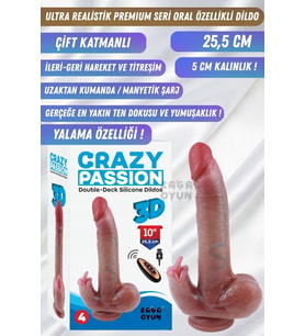 Premium Seri Yalama Özellikli İleri Geri Hareketli Çift Katmanlı Titreşimli Realistik Dildo 25,5 Cm