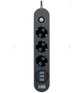 Termal Akım Korumalı 3lü Priz 3usb, 2mt Kablo Aç Kapa Anahtar 2500 Watt