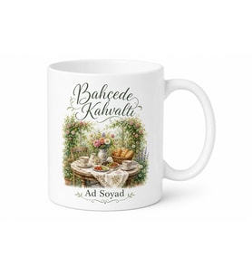 Bahçede Kahvaltı Yazılı Baskılı Kupa Bardak Hediye Porselen Mug