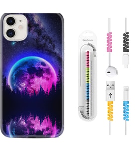 Apple iPhone 11 12 13 Mini Kılıf Kablo Koruma Spiral Silikon Star Planet 1652