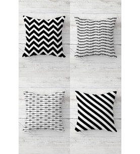 Çizgili Zigzag Ve Ok Desenli Gizli Fermuarlı Kırlent Kılıfı Koltuk Yastık Kılıfı Takım(4adet) (Siyah)