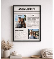 Sevgiliye Hediye Anı Gazetesi Tasarımlı Fotoğraflı Kolaj Fotoğraf Çerçevesi Sevgili Tablosu
