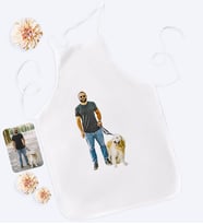 BK Gift Kişiye Özel Tam Boy Erkek ve Köpek Karikatürlü Beyaz Mutfak Önlüğü-1