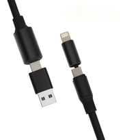 4 in 1 Usb-A+Type-C to Type-C+Lighting İle Uyumlu Süper Hızlı Şarj ve Data Kablosu Siyah(YK-K347, 4 in 1)