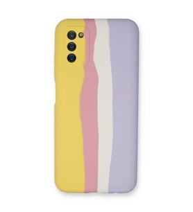 Galaxy A03S Kılıf Ebruli Lansman Silikon - Sarı-Mavi