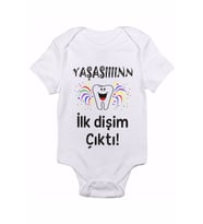 Yaşasın Ilk Dişim Çıktı Party Baskılı Kısa Kollu Bebek Body Zıbın