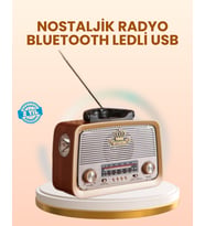 Eskitme Tasarımlı Ahşap Bluetooth Radyo LED Aydınlatmalı