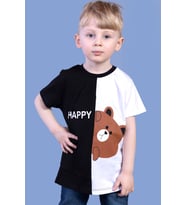 Toontoy Erkek Çocuk İki Renkli Ayıcık Baskılı Tişört (Siyah)