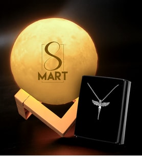 8 Mart Dünya Kadınlar Gününe Özel 3D Ay Şeklinde Dekoratif Gece Lambası (Standlı) & Gümüş Renk Kaplama Melek Kolye