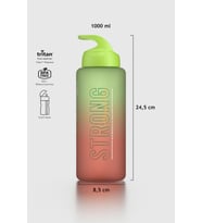 Renga Moly Çift Renk Yazı Desenli 1000 ml Pipetli Mat Tritan Matara 912117 Fuşya-Turkuaz (Turuncu - Yeşil)
