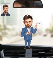 Kişiye Özel Fotoğraflı Emlakçı Tasarımlı Karikatür Araba Dikiz Ayna Süsü