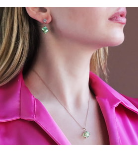 Yeşil Swarovski Taşlı Rose Gold Kaplama Küp Gümüş Set