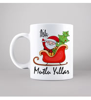 Mutlu Yıllar & Merry Christmas & Yılbaşı & Noel Baba Tasarımlı Kupa Kişiye Özel