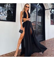 Kadın Beachwear Plaj Astarlı Şifon Kumaş Elbise (Renkli)