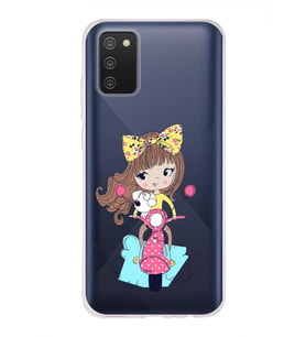 Samsung Galaxy A02s Uyumlu Kapak Vespagirl Tasarımlı Şeffaf Silikon Kılıf