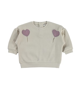 Civil Baby Kalp Nakışlı 6-18 Ay Sweatshirt - Bej (Taş)