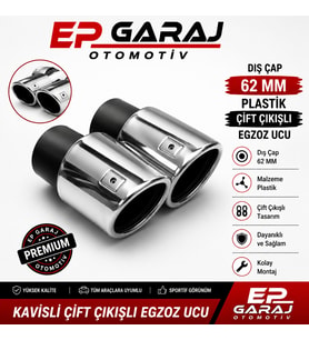 BÜTÜN ARAÇLARA UYUMLU 62 MM ÇAPINDA PLATİK KAVİSLİ ÇİFT ÇIKIŞLI KROM EGZOZ UCU – PLASTİK