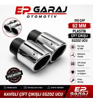 BÜTÜN ARAÇLARA UYUMLU 62 MM ÇAPINDA PLATİK KAVİSLİ ÇİFT ÇIKIŞLI KROM EGZOZ UCU – PLASTİK