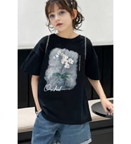 Çocuk Orchid Baskılı Pamuklu Tshirt (Siyah)