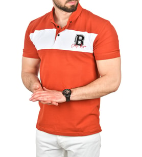 DeepSEA Erkek  Slim Fit Nefes Alan Pamuklu Kumaş Dar Kesim Kıvrılmaz Yaka Polo Yaka Tişört 2503019 (Kiremit)