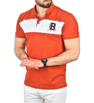 DeepSEA Erkek  Slim Fit Nefes Alan Pamuklu Kumaş Dar Kesim Kıvrılmaz Yaka Polo Yaka Tişört 2503019 (Kiremit)