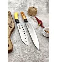 2'li Ahşap Oluklu Santoku Şef Ve Ahşap Saplı Şef Bıçağı Paslanmaz Çelik (209 - Açık Ton)