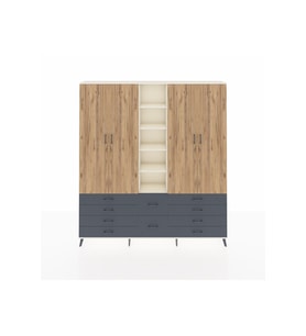 Arges Dolap 9 Raflı 10 Çekmeceli 2 Askılı 220x30x243 Aytaşı-Çam/Antrasit