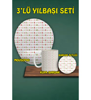 Yılbaşı Temalı 3'lü Bilek Destekli Mousepad Kupa ve Bardak Altlığı Seti