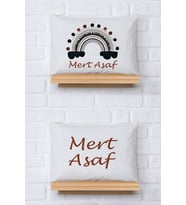 Pia Baby Premium %100 Pamuk İkili İsim Yazılı Erkek Bebek Yastık Kılıfı – 35x45 cm Organik Baskı 5085-13 (Ekru)