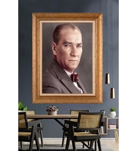 Altın Varaklı Çerçeveli Paspartulu Atatürk Tablo nh165 (Gold)