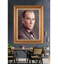 Altın Varaklı Çerçeveli Paspartulu Atatürk Tablo nh165 (Gold)
