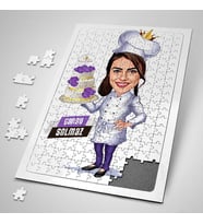Yaş Pasta Taşıyan Aşçı Kadın Karikatürlü 240 Parça Kişiye Özel Puzzle