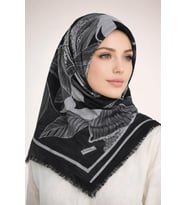 Emprime Koton Eşarp -  Siyah / Beyaz-6291 (A.Gri)