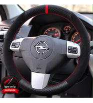 Opel Corsa D Dikme Direksiyon Kılıfı Alcantara Süet Mat Karbon Kırmızı Yüzük ve Dikiş 2006-2014