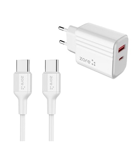 Zore Play Serisi PL07 Type-C to Type-C 2in1 PD Seyahat Şarj Aleti 20W (Beyaz)