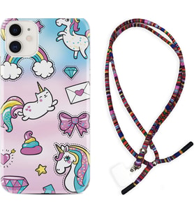 Apple iPhone 11 12 13 Mini Kılıf Boyun Asklı Rasta Silikon Unicorn Mektup 1800
