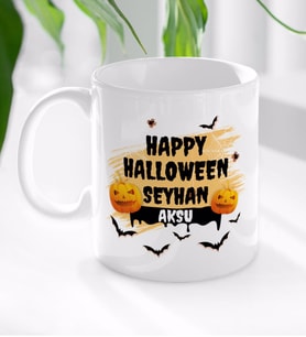 BK Gift Kişiye Özel Happy Halloween Tasarımlı Beyaz Kupa Bardak-16