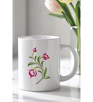 Çiçek Desenli 330ml Baskılı Beyaz Seramik Kupa Bardak