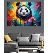 Renkli Montlu Cool Panda Portresi Dekoratif Kanvas - Mdf Ahşap Tablo
