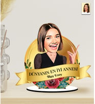 Kişiye Özel Anneler Günü Hediyesi En İyi Anne Karikatür Ahşap Biblo