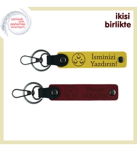 Eşine Verilebilecek En Anlamlı Yıldönümü Armağanı – Deri Anahtarlık x2, Sarı-Bordo