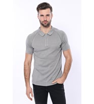 Polo Yaka Fermuarlı Örme Gri T-shirt  Wessi