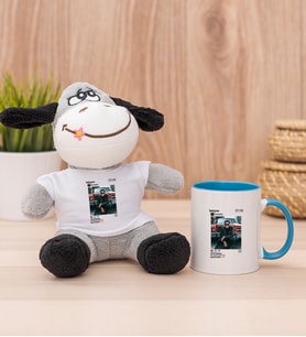 Kişiye Özel İnstagram Tasarım Fotoğraflı Peluş Eşek ve Mavi Kupa