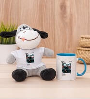 Kişiye Özel İnstagram Tasarım Fotoğraflı Peluş Eşek ve Mavi Kupa