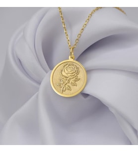 Kişiye Özel 925 Ayar Gümüş Tasarım Gül Kolye (Gold)