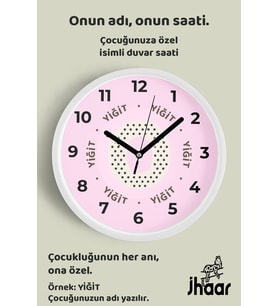 İsme Özel O Harfli Pembe Çocuk Odası Duvar Saati Orta Boy 30 cm Beyaz Camlı Sessiz