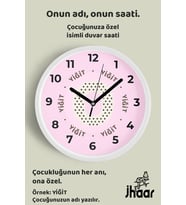 İsme Özel O Harfli Pembe Çocuk Odası Duvar Saati Orta Boy 30 cm Beyaz Camlı Sessiz