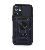İphone 12 Mini Kılıf Pars Lens Yüzüklü Silikon - Lacivert