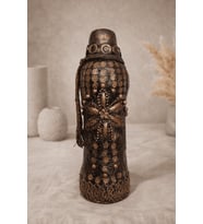 El Yapımı Vintage Dekoratif Şişe- Kuru Çiçek Vazosu– Bronz Çiçek Motifli Ev ve Ofis Dekorasyonu Obje 27 cm